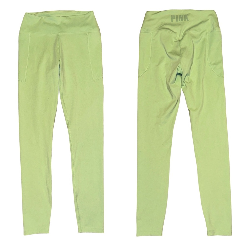 PINK Active Lime Green Leggings Size Small High Rise Athletic Yoga Pants Pockets